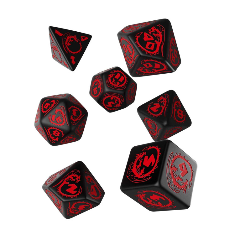 Carved Dragon Dice Set in Black and Red