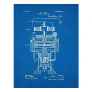 Tesla Electric Generator Patent Art Blueprint Poster (8.5" x 11")