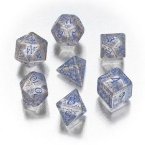 Carved Elvish Dice Set (Transparent and Blue)