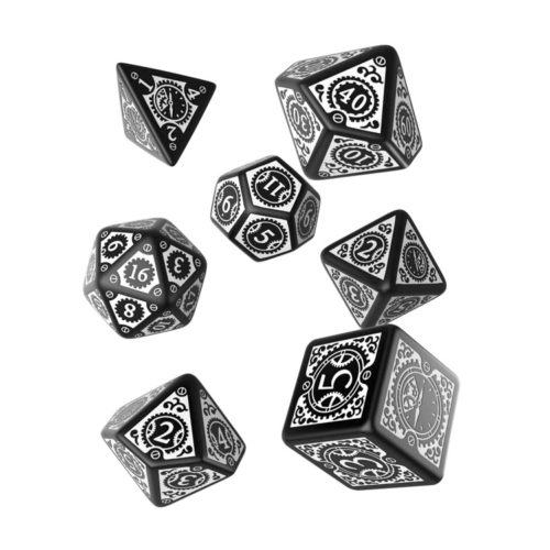 Black & White Polyhedral Steampunk Set of Dice