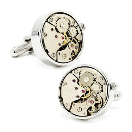 Silver Watch Movement Cufflinks With Functioning Gears