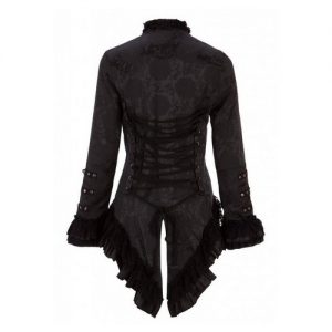 Victorian Brocade Blazer Jacket with Lace - Back