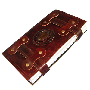 Antique Leather Journal with Double Straps, Polished Stone, and Parchment Paper (5.5"x9") - Templar Series By Viatori