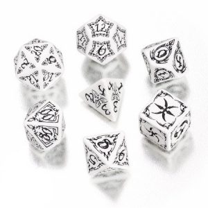 Q-Workshop Polyhedral 7-Die Set: Carved White & Black Tribal Dice