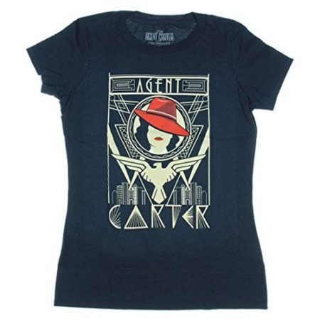 Marvel Agent Carter Dco Gold Womens Navy T-Shirt