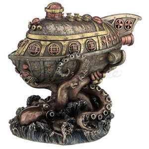 Steampunk Submarine Vs. Octopus Trinket Box Statue