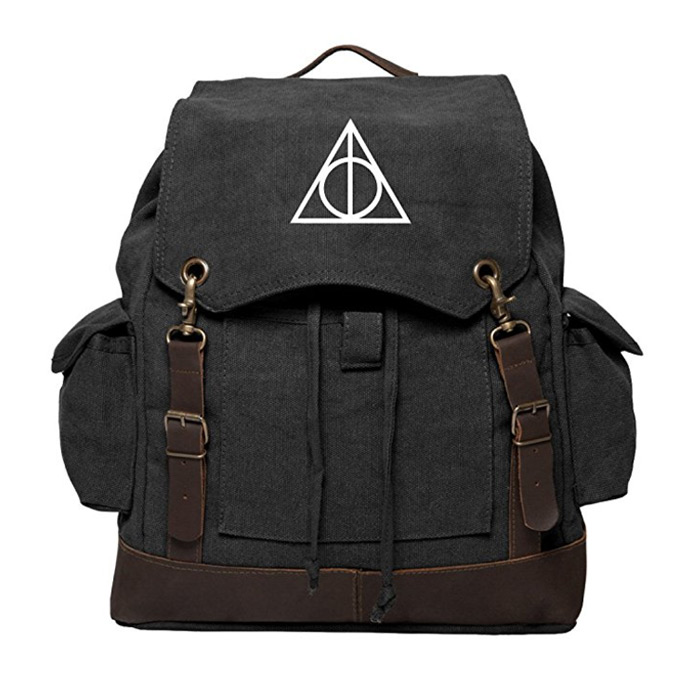 Deathly Hallows Harry Potter Canvas Rucksack w/ Leather Straps