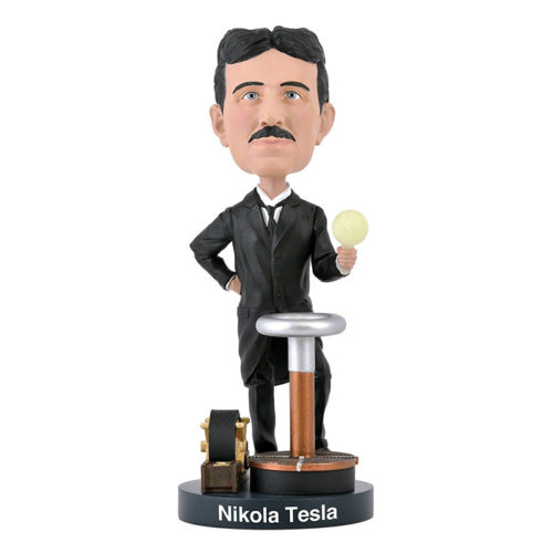 Nikola Tesla Bobblehead with Glow-in-the-Dark Light Bulb