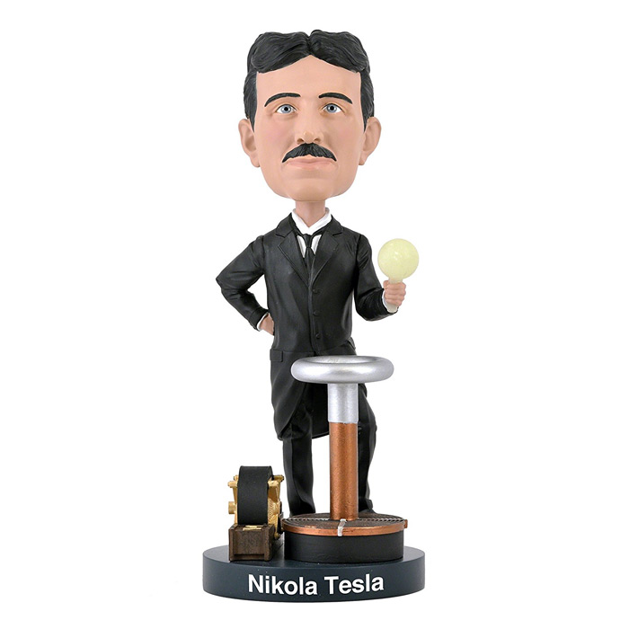 Nikola Tesla Bobblehead with Glow-in-the-Dark Light Bulb