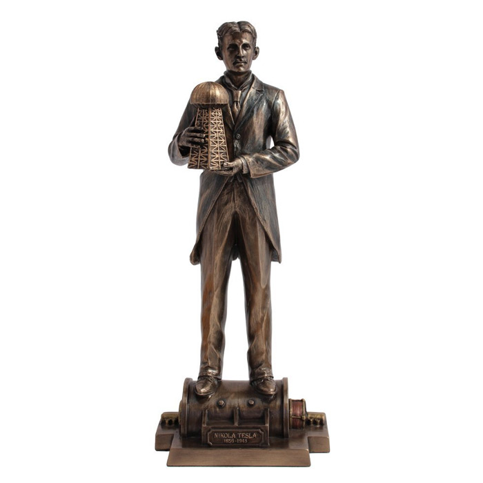 Bronze Nikola Tesla Holding Wardenclyffe Tower Statue