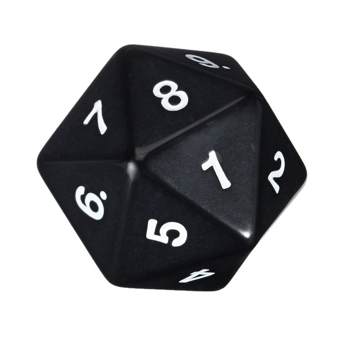 Jumbo D20 Opaque Black with White Numbers 55mm