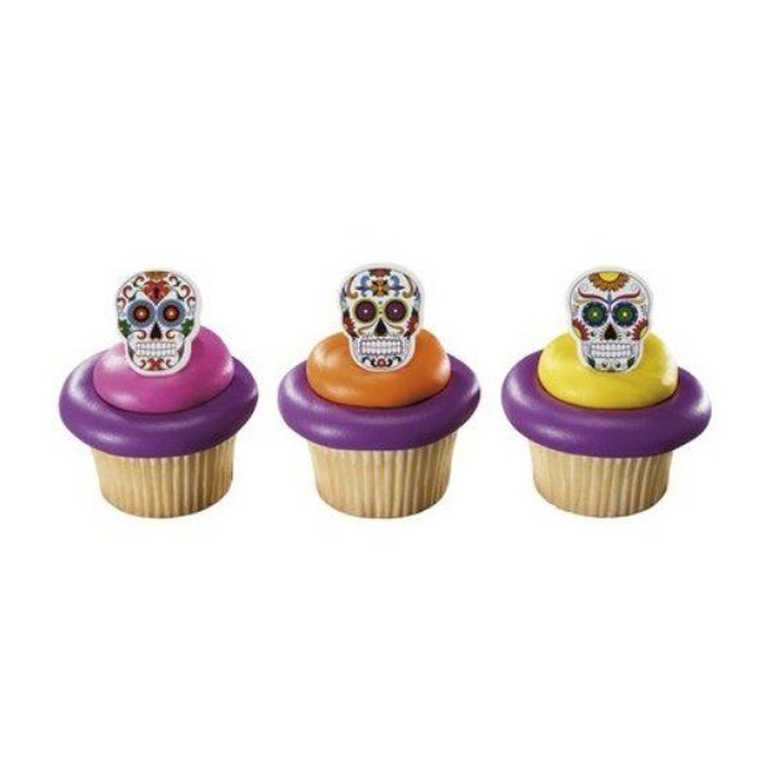 Day of the Dead Skeleton Cupcake Rings - 24 pcs