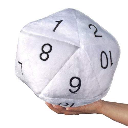 Fluffy Jumbo D20 Dice Plush in White with Black Numbering