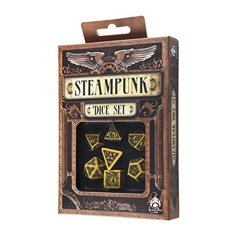 Polyhedral Carved Steampunk Dice Set Zellow & Black