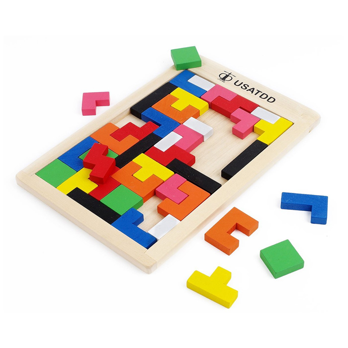 Wooden Tetris Puzzle Tangram Jigsaw Brain Teaser