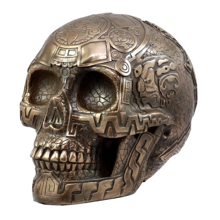 Ancient Aztec Nahuatl Codices Bronzite Skull by Ebros