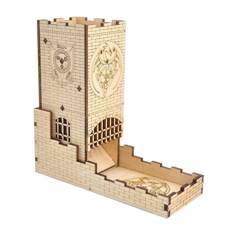 Dice Tower Castle with Dragon Carving for D&D and RPG