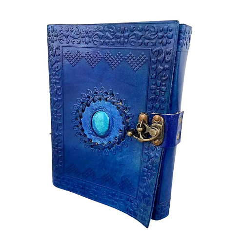 Turquoise Blue Leather Journal with Gem
