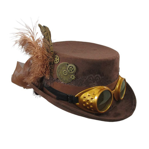 Steampunk Velvet Top Hat 4.25 Inch with Removable Goggles