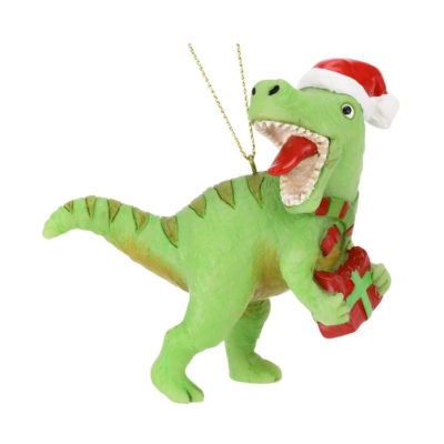 T-Rex Dinosaur Carrying Presents Xmas Ornament