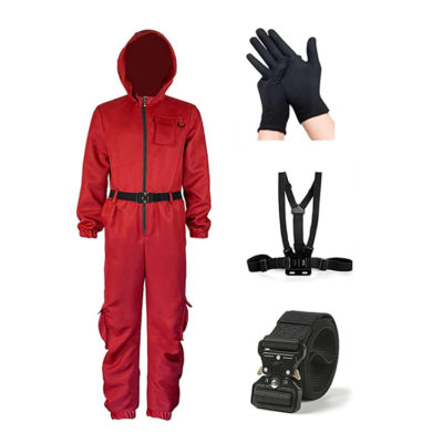 Squid Game Guard Full Red Jumpsuit Costume Set