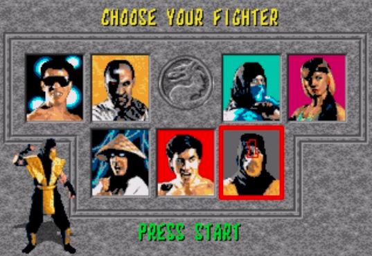 Mortal Kombat for SEGA Genesis - Character Selection Screen.