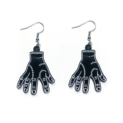 Gothic Wednesday Addams Hand Earrings