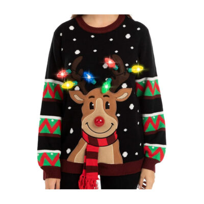 Light-Up LED Reindeer Christmas Sweater